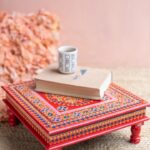 Wood hand-painted Chowki for pooja || Red Bajot