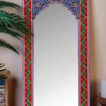 Wood-To-Cart Wooden handmade painted mirror frame / Aesthetic Mirror / Wood Frame (Red)