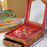 Hand-painted Jewellery Box with mirror / Wood elephant design Box (WTC-D-29)