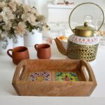 Wood To Cart® Handcrafted Wooden Tray with Ceramic Tile
