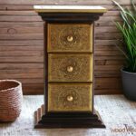 Wood To Cart® Wooden & Brass Drawer Chest, Side Table, End Table, Storage With 3 Drawers