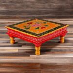 Wood To Cart® Yellow Color Wooden Puja Chowki/Bajot | Handcrafted Mandir Stand for Pooja, Home Temple, Festivals, Religious Rituals & Décor – Traditional Wooden Bajot - Image 5