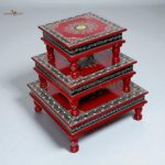 Wood To Cart® Wooden Puja Chowki/Bajot | Handcrafted Red Color Mandir Chowki for Pooja, Home Temple, Festivals, Rituals & Décor | Traditional Wooden Bajot Stand - Image 4