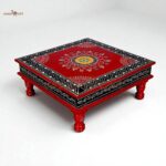 Wood To Cart® Wooden Puja Chowki/Bajot | Handcrafted Red Color Mandir Chowki for Pooja, Home Temple, Festivals, Rituals & Décor | Traditional Wooden Bajot Stand