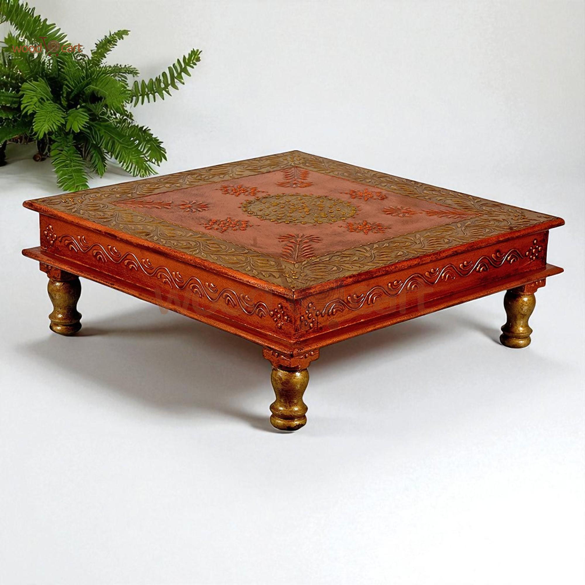 8183BYYOavL._SL1500_-Photoroom Wood To Cart® Puja Chowki/Bajot | Wooden Bajot in Copper Color For Pooja, Temple, Home Décor & Sitting - Image 1